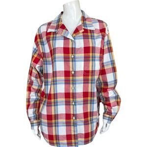 LizWear Vintage Women's Large Plaid Long Sleeve Button Up 100% Cotton Cabincore